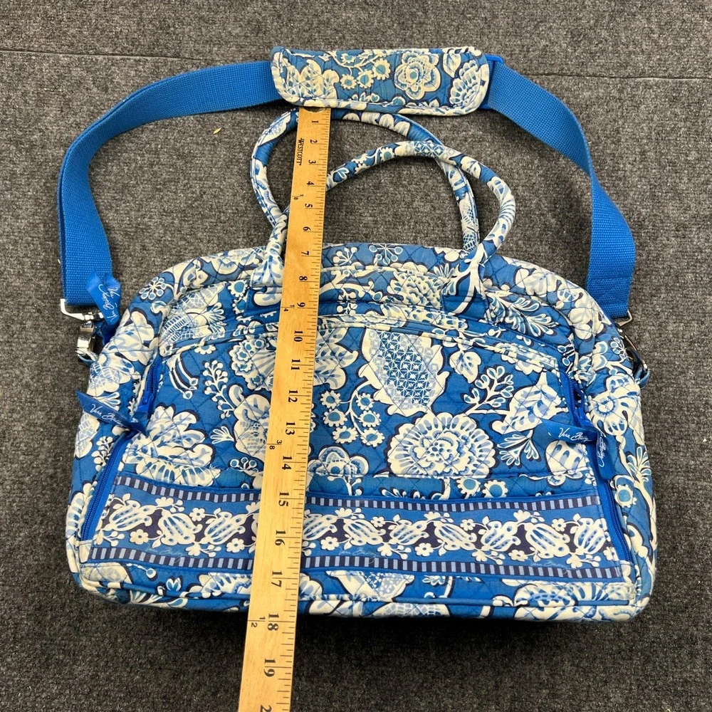 Vera Bradley Blue Floral Quilted Laptop Travel Bag Shoulder Strap 16x12x6